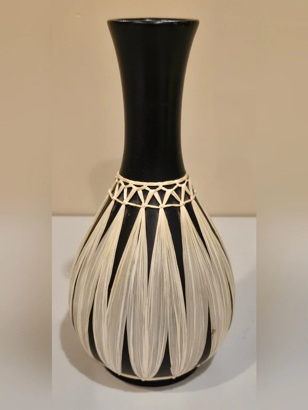Vintage Gmunder Keramik Vase with Natural Raffia Detailing